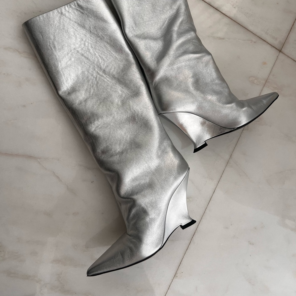Silver Metallic Knee-High Boots